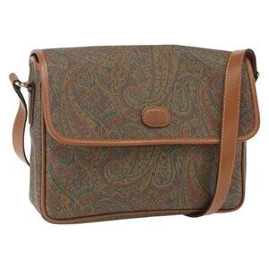 Authentic VALENTINO Shoulder Bag PVC Canvas Brown Gold